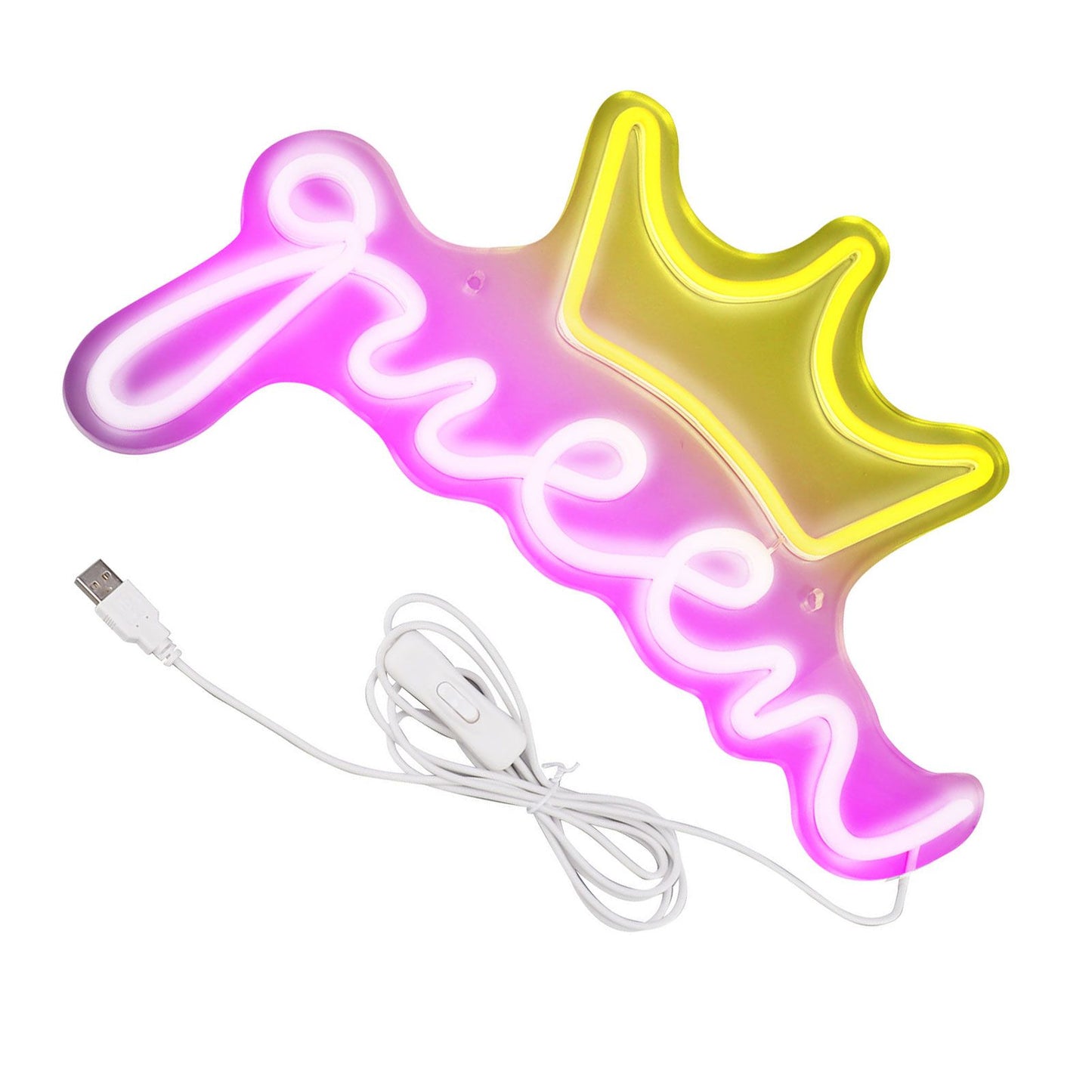 LED Neon Sign Bright USB Powered Decorative Crown Queen Wall Neon Light for Kids Room Bedroom Party