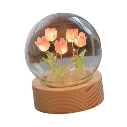 Flower Night Light Tulip Night Lamp Home Decoration Night Light Bedside Light for Office Bedroom Pink