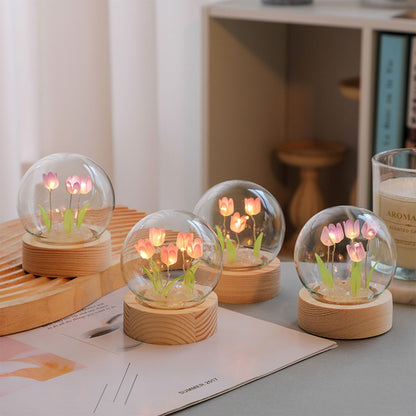 Flower Night Light Tulip Night Lamp Home Decoration Night Light Bedside Light for Office Bedroom Pink