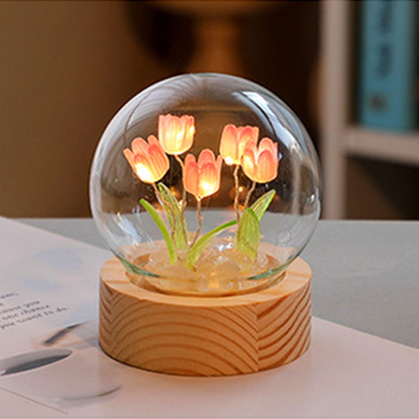 Flower Night Light Tulip Night Lamp Home Decoration Night Light Bedside Light for Office Bedroom Pink