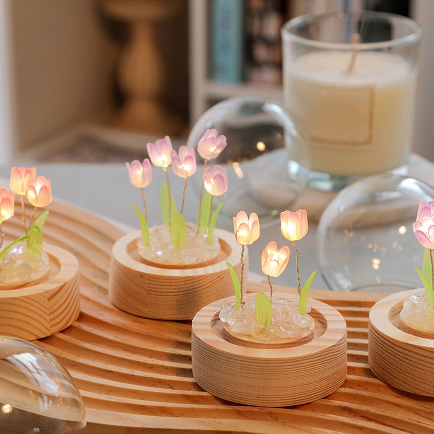 Flower Night Light Tulip Night Lamp Home Decoration Night Light Bedside Light for Office Bedroom Purple