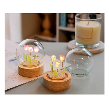 Flower Night Light Tulip Night Lamp Home Decoration Night Light Bedside Light for Office Bedroom Purple