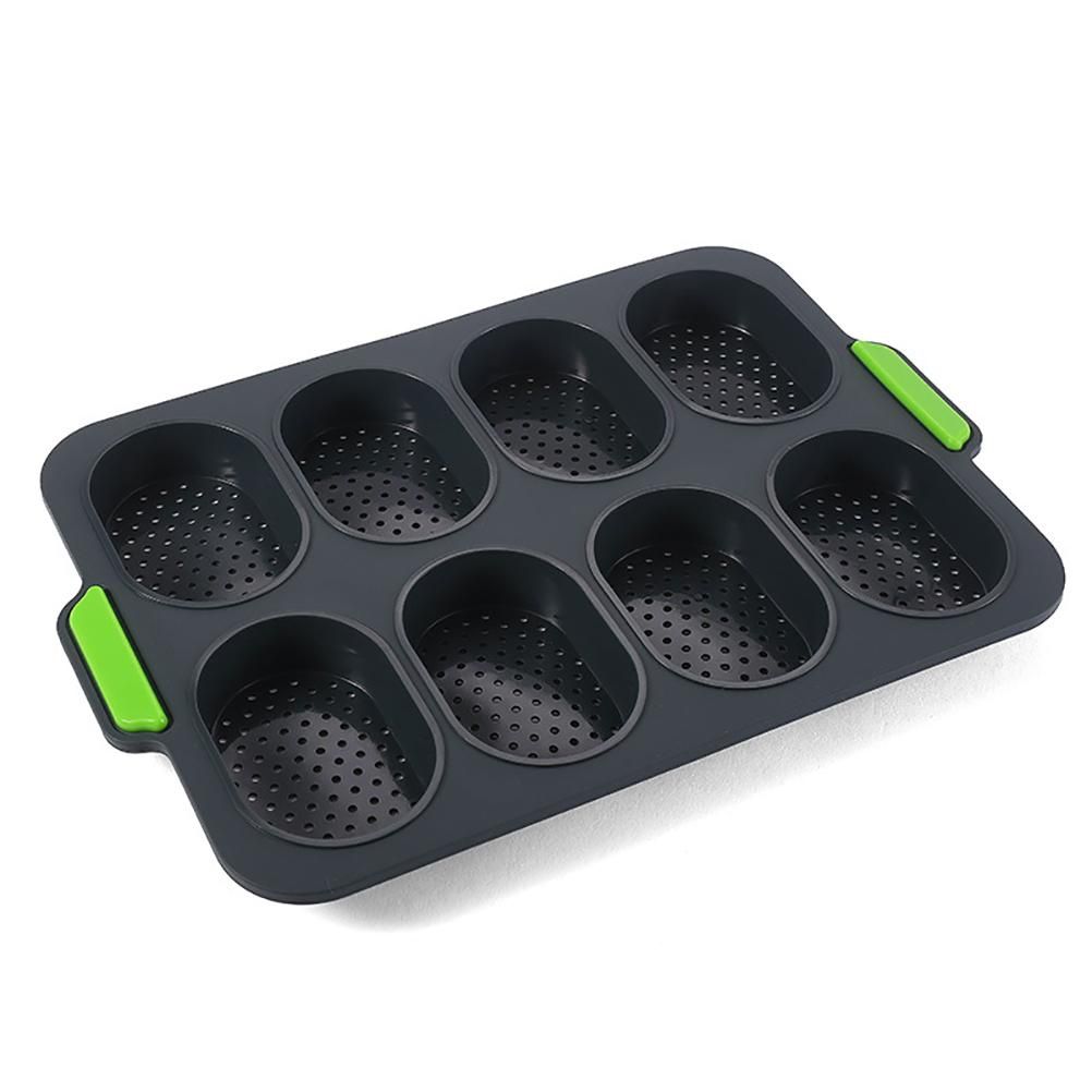 8 Grids Silicone Mold Oval Shape DIY Perforated Cake Baking Mould Kitchen Baking Tool Grey