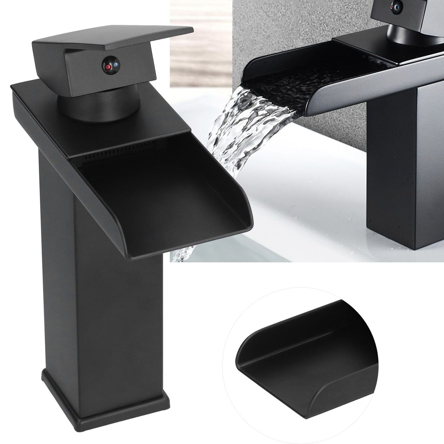 G1/2 Cold Hot Mixer Water Tap Black Faucet with Long Handle for Bathroom Hotel Homestay