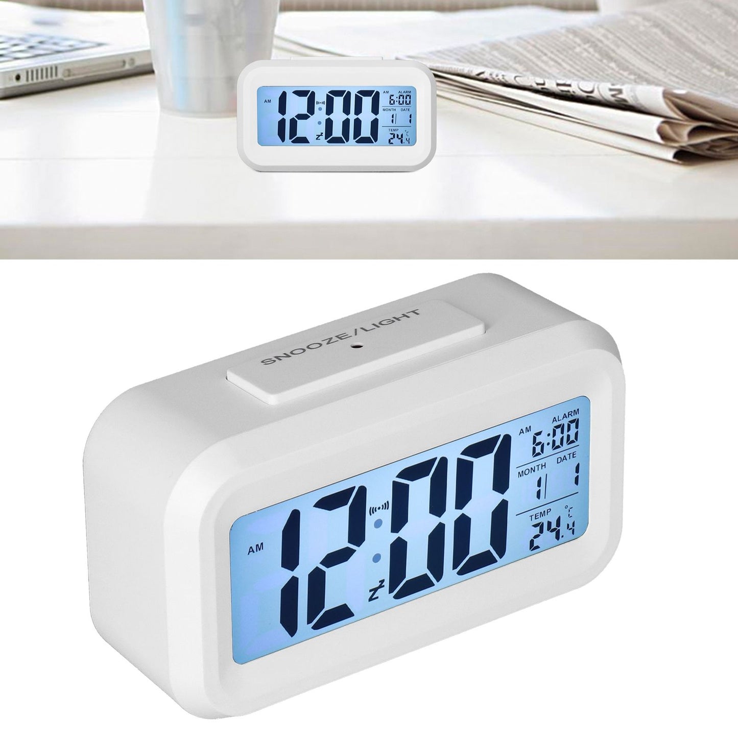 Digital Alarm Clock LED Large Display Electronic Night Light Snooze Function Alarm Clock for Bedroom Home OfficeWhite