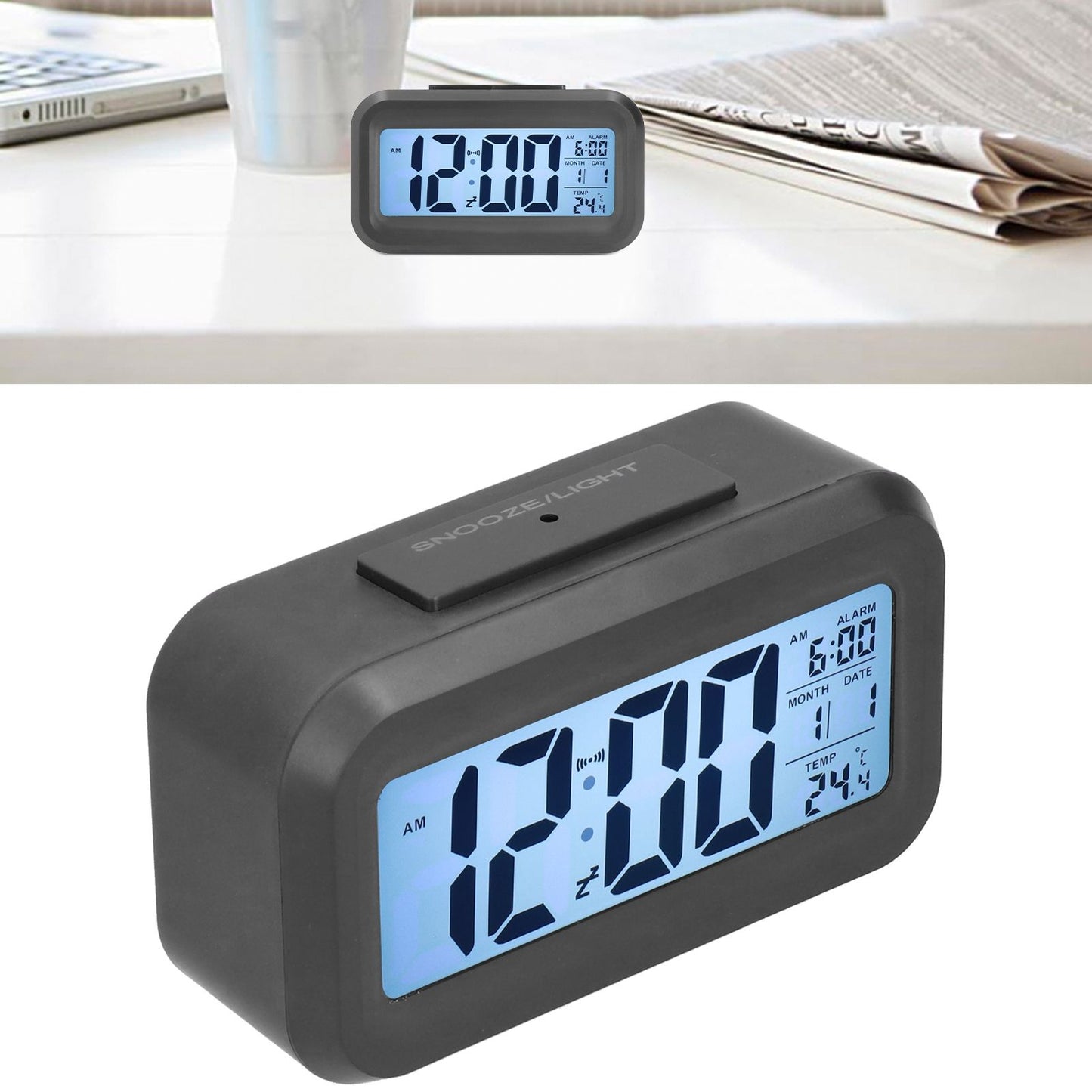 Digital Alarm Clock LED Large Display Electronic Night Light Snooze Function Alarm Clock for Bedroom Home OfficeBlack