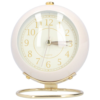 Alarm Clock Silent Non Ticking Metal Paint Power Saving Eye Protection Battery Operated Small Clock with Night LightBeige Gold