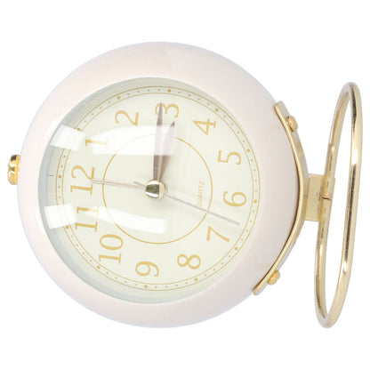 Alarm Clock Silent Non Ticking Metal Paint Power Saving Eye Protection Battery Operated Small Clock with Night LightBeige Gold