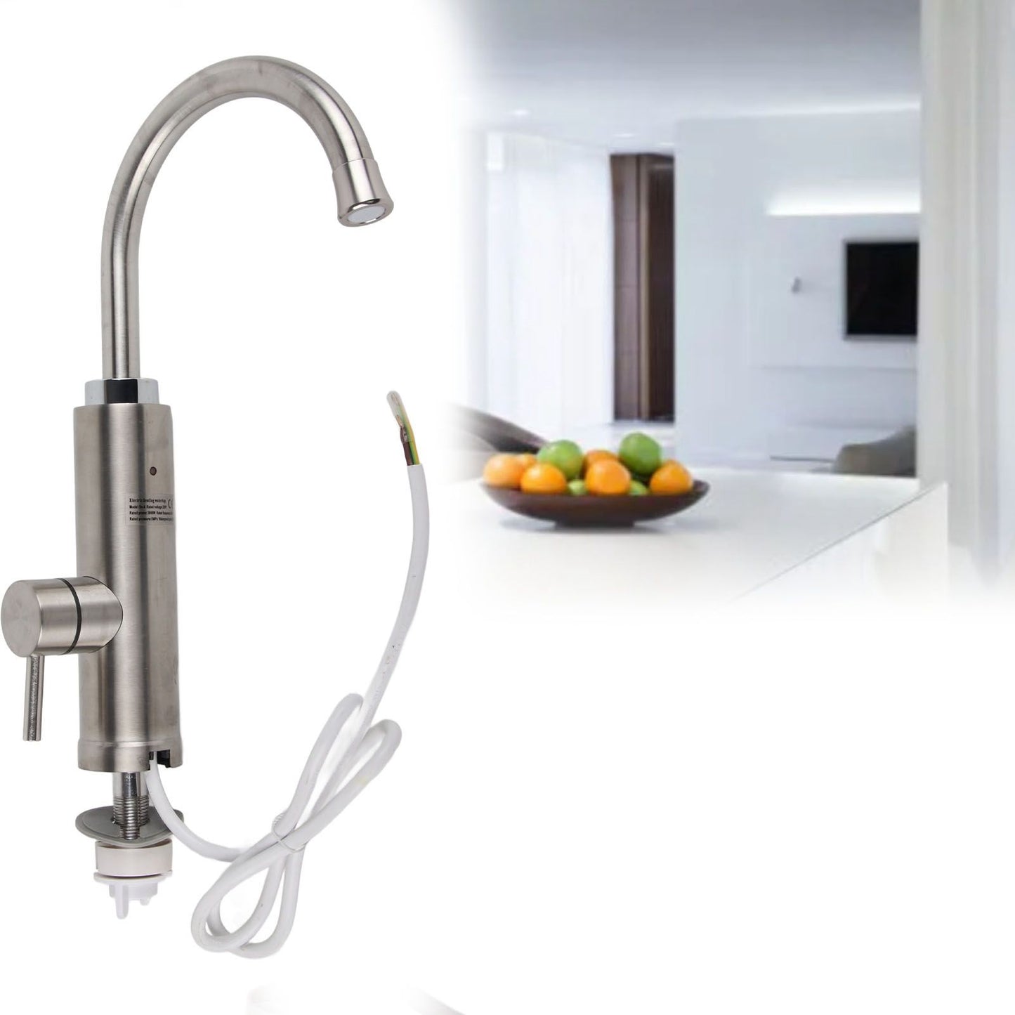 Stainless Steel Electric Water Heater Faucet Instant Tankless Electric Hot Water Heater Faucet for Household Kitchen Cold Hot Dual Use