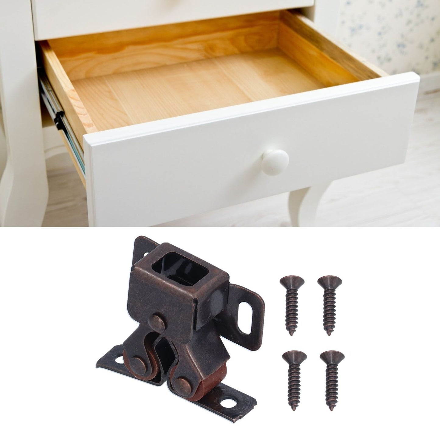 30 Set Stainless Steel Double Roller Catch Cabinet Latches Self Elastic Magnetic Damping Buffer