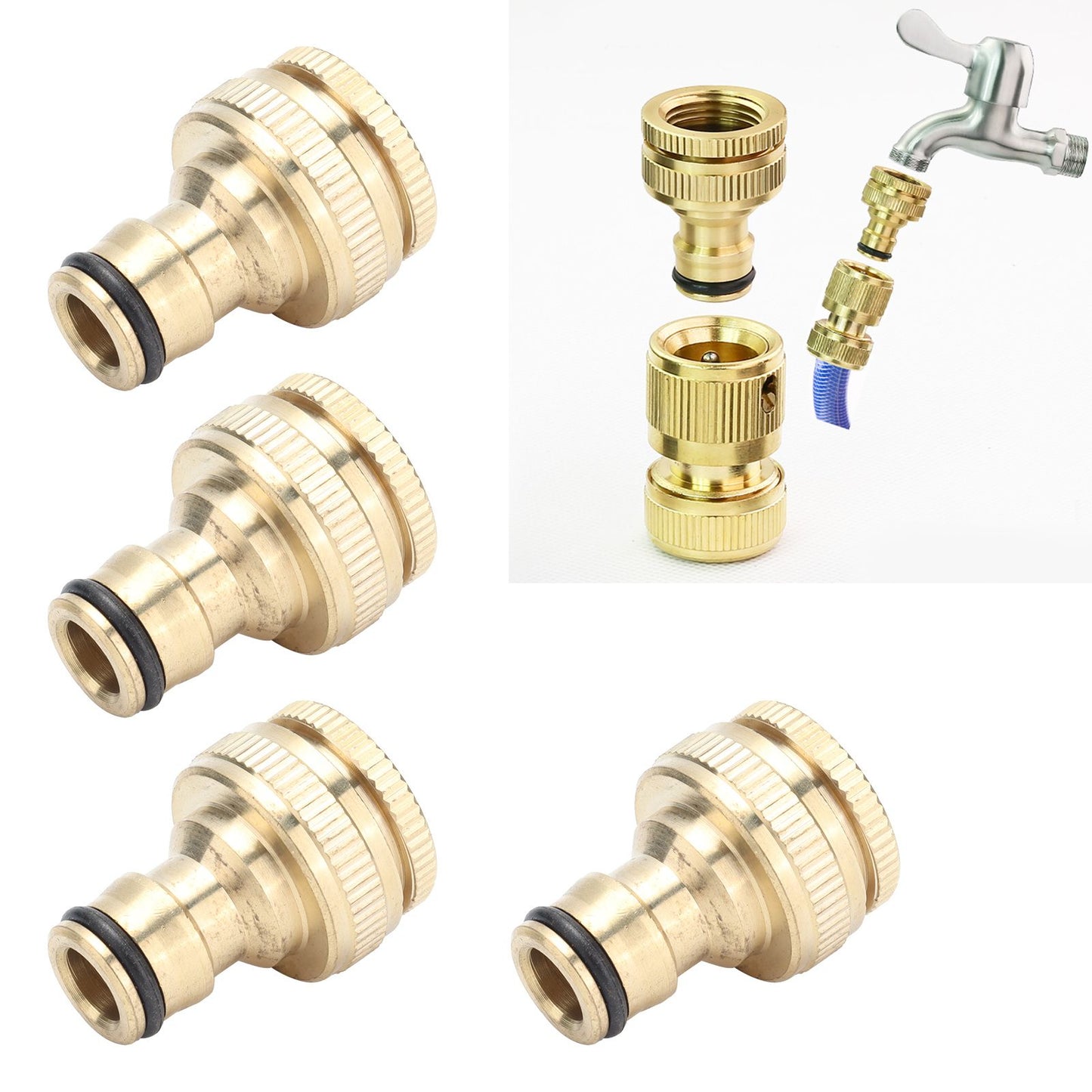 4PCS Faucet Joint 1/2in 3/4in Internal Thread Water Pipe Connector Brass Hose Adapter