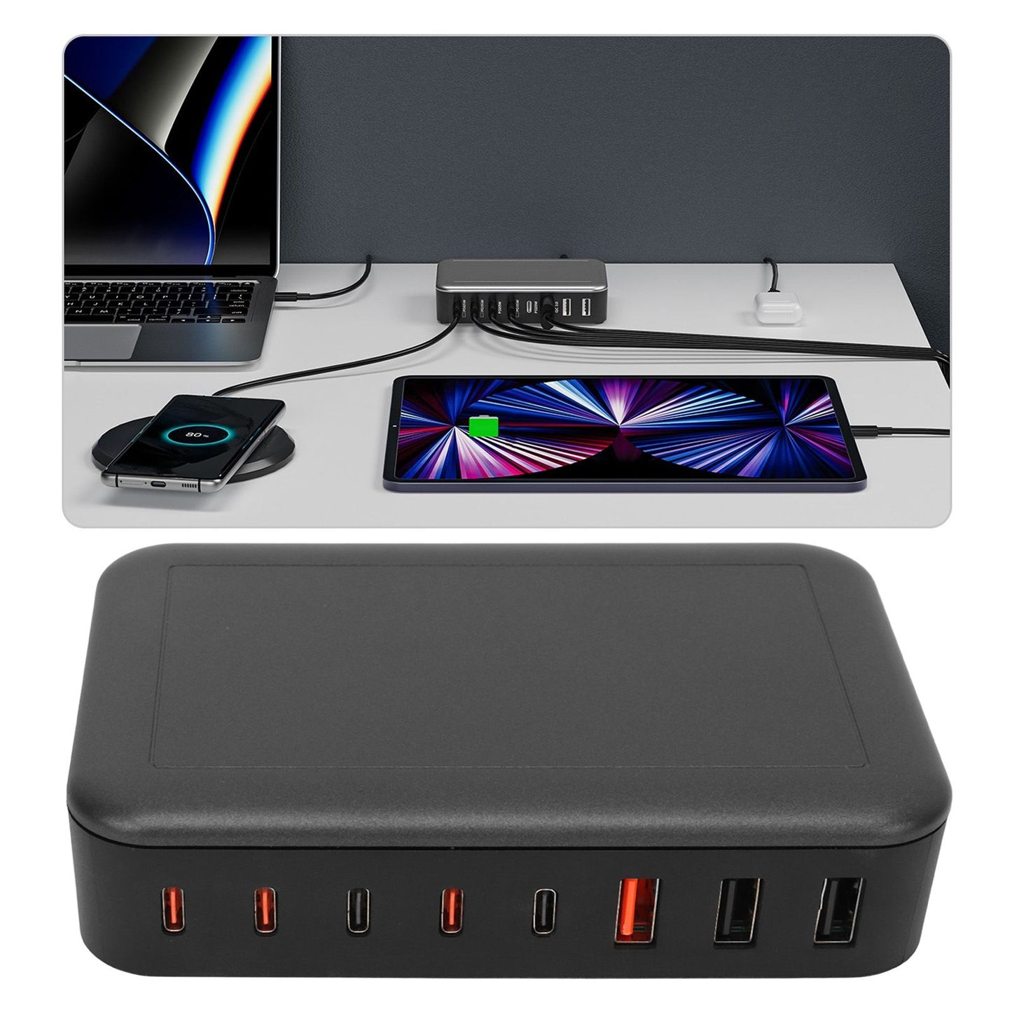 Multi Port USB Charger 235W 8 Ports PD65W Tabletop Fast USB C Charging Station for Macbook 100‑240V