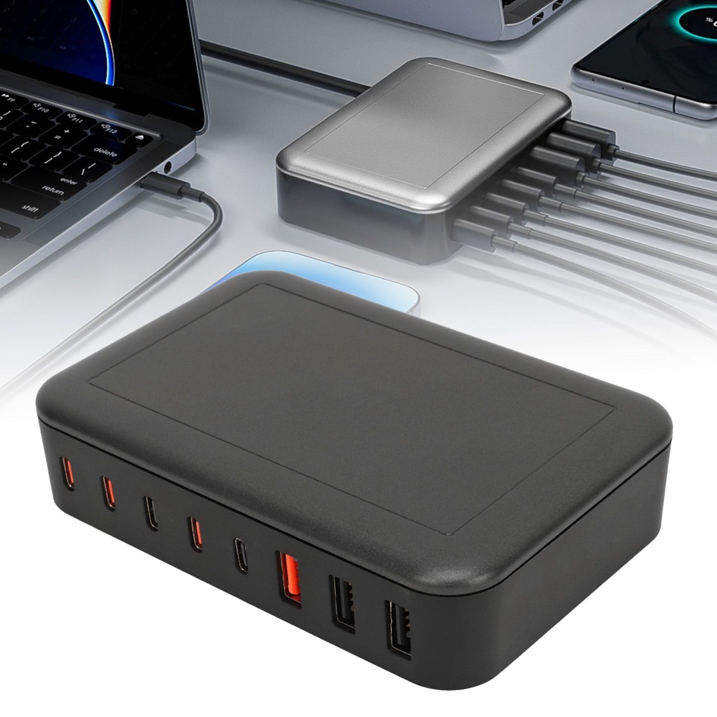 Multi Port USB Charger 235W 8 Ports PD65W Tabletop Fast USB C Charging Station for Macbook 100‑240V