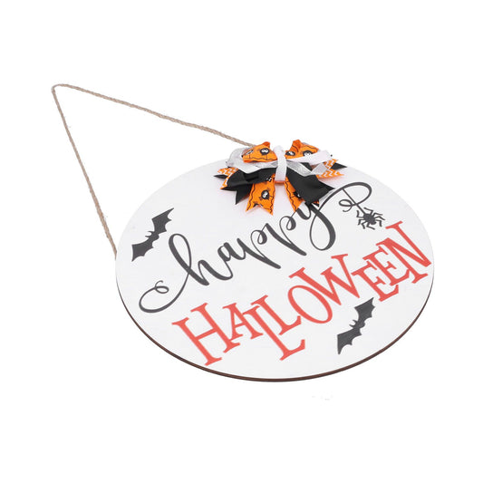 Spider Bat Design Wooden Welcome Sign Hanging Front Door Sign Board for Home FestivalWith Bowknot