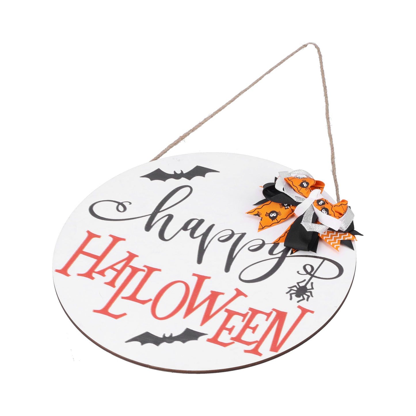 Spider Bat Design Wooden Welcome Sign Hanging Front Door Sign Board for Home FestivalWith Bowknot