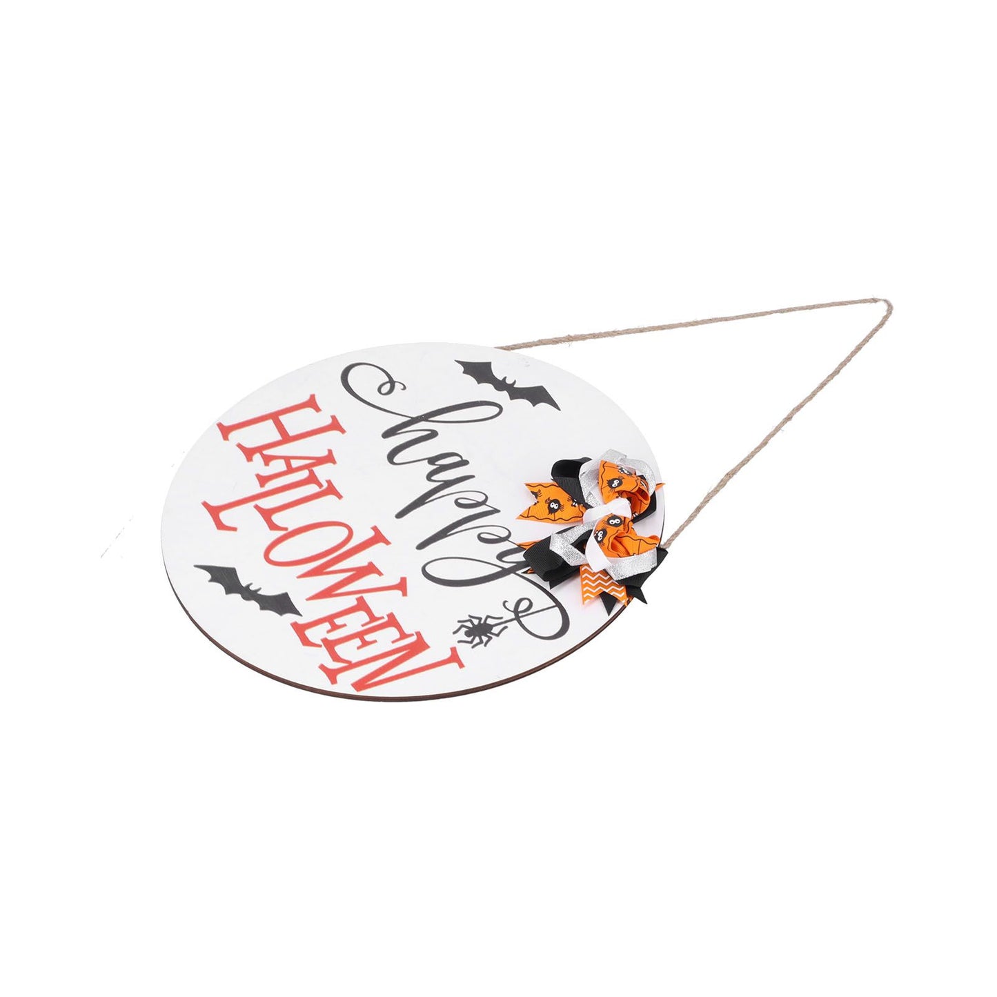 Spider Bat Design Wooden Welcome Sign Hanging Front Door Sign Board for Home FestivalWith Bowknot