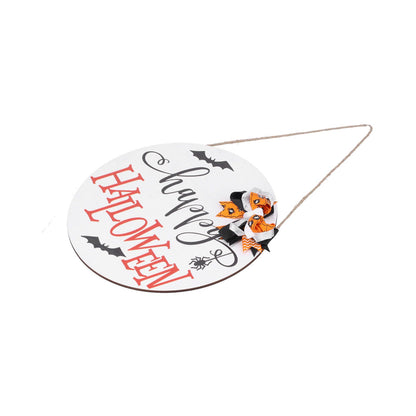 Spider Bat Design Wooden Welcome Sign Hanging Front Door Sign Board for Home FestivalWith Bowknot