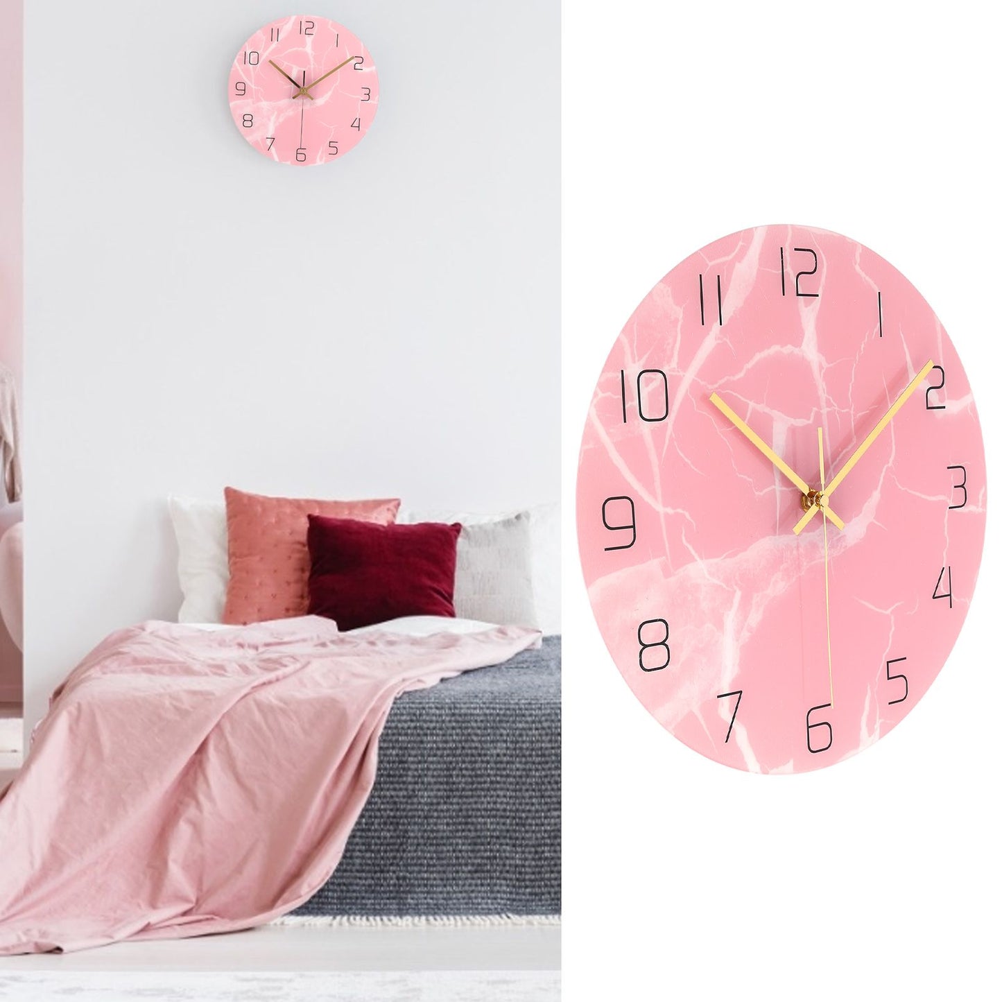 Innovative Pink Wall Clock Acrylic UV Printing Clock for Living Room Home Bedroom