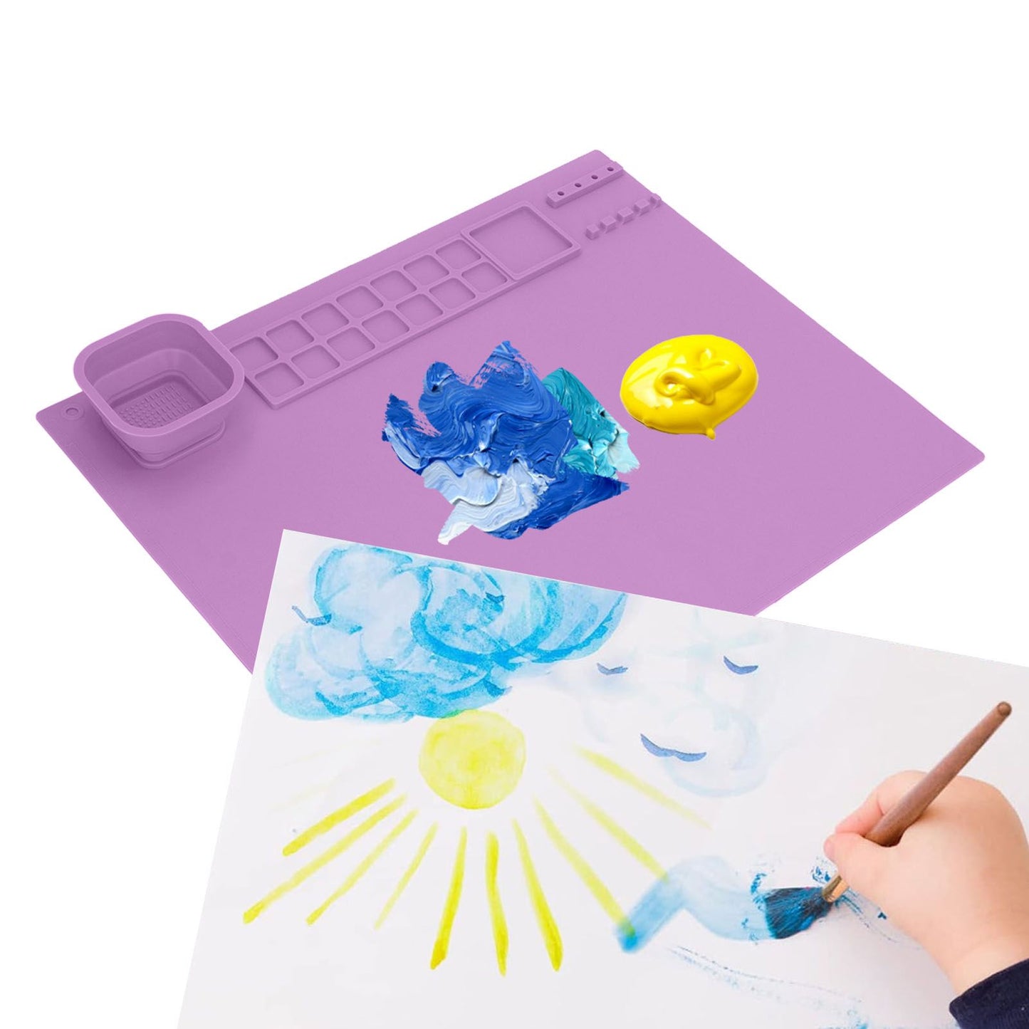 Silicone Painting Mat with Cup DIY Cultivate Artistic Talent Easy To Wipe Silicone Art Mat for Boys Girls Art Supplies Purple