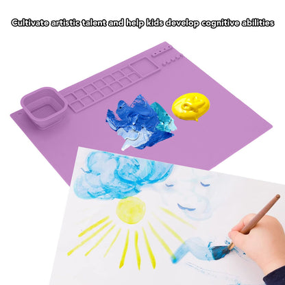 Silicone Painting Mat with Cup DIY Cultivate Artistic Talent Easy To Wipe Silicone Art Mat for Boys Girls Art Supplies Purple