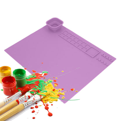 Silicone Painting Mat with Cup DIY Cultivate Artistic Talent Easy To Wipe Silicone Art Mat for Boys Girls Art Supplies Purple