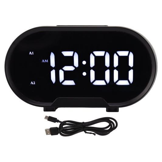 Digital Alarm Clock USB LED Display White Light Mirror Electronic Desktop Clock for Bedroom Living Room Office Black Case