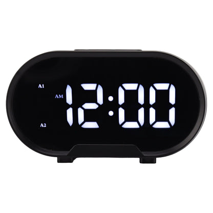 Digital Alarm Clock USB LED Display White Light Mirror Electronic Desktop Clock for Bedroom Living Room Office Black Case