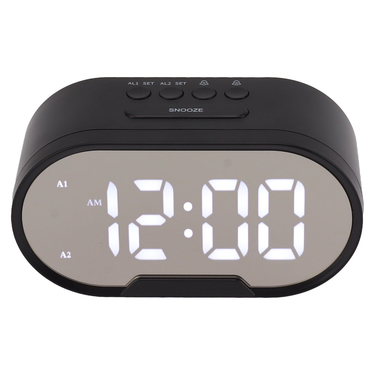 Digital Alarm Clock USB LED Display White Light Mirror Electronic Desktop Clock for Bedroom Living Room Office Black Case