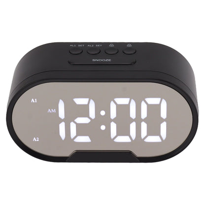 Digital Alarm Clock USB LED Display White Light Mirror Electronic Desktop Clock for Bedroom Living Room Office Black Case