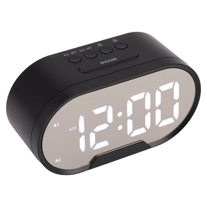 Digital Alarm Clock USB LED Display White Light Mirror Electronic Desktop Clock for Bedroom Living Room Office Black Case