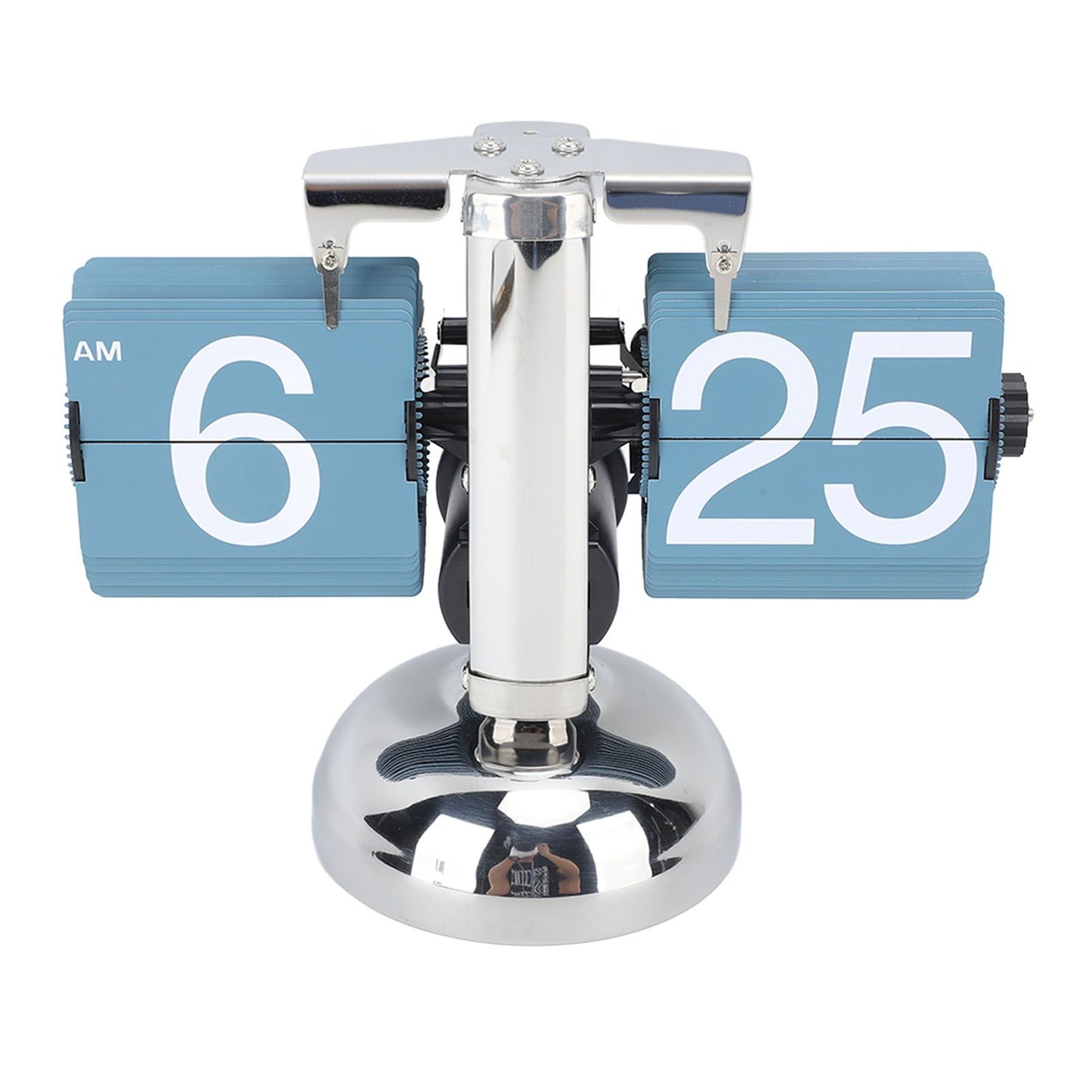 European Style Retro Digital Flip Down Clock 304 Stainless Steel Auto Mechanical Digital Flip Desk Clock for Home Livingroom 12 Hours Single Leg Blue