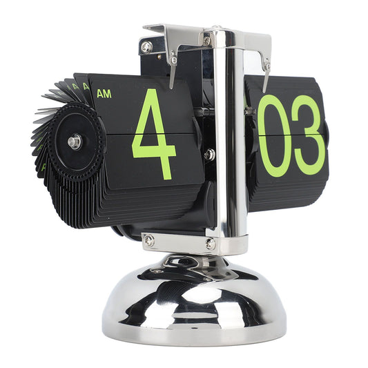 European Style Retro Digital Flip Down Clock 304 Stainless Steel Auto Mechanical Digital Flip Desk Clock for Home Livingroom 12 Hours Stainless Steel Green Number