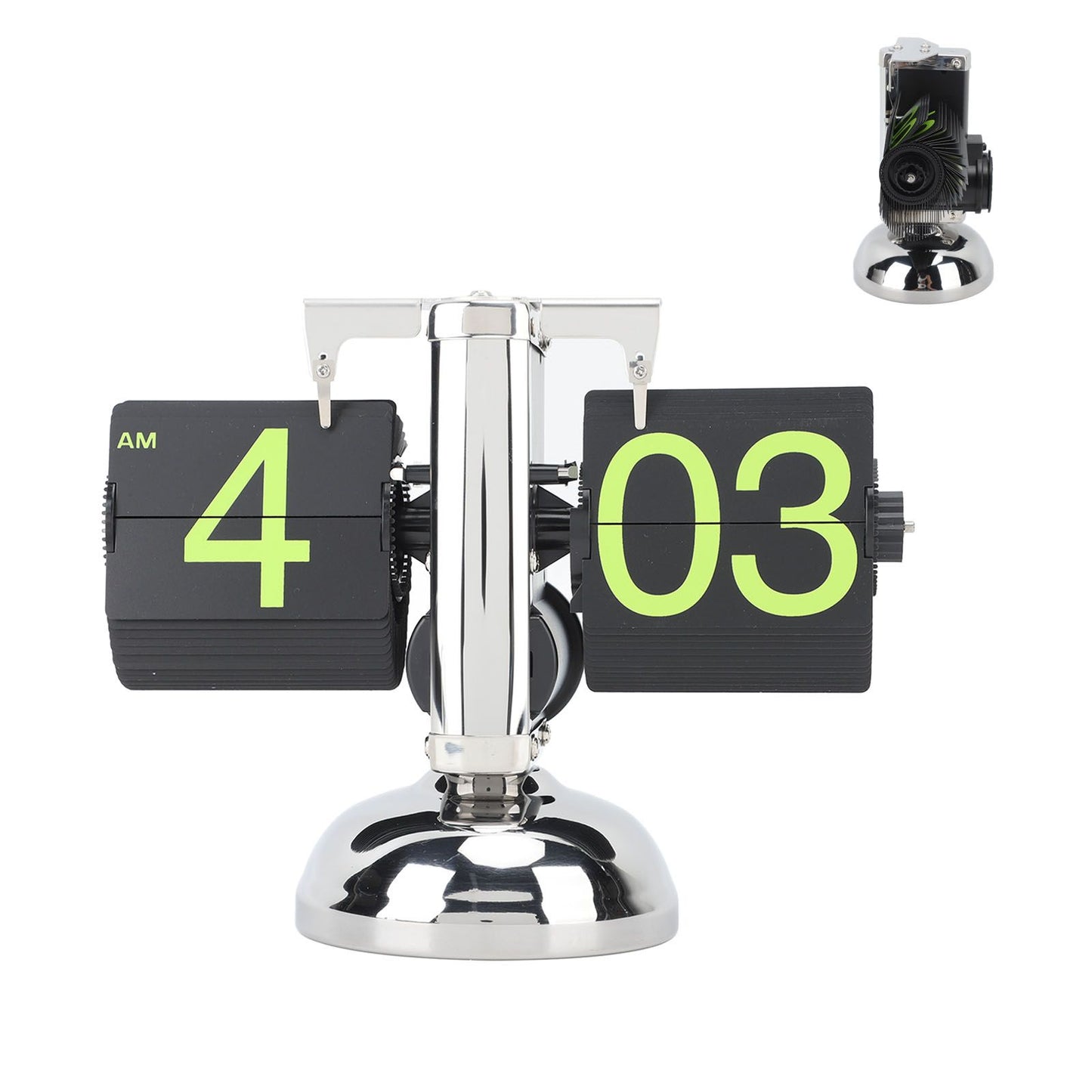 European Style Retro Digital Flip Down Clock 304 Stainless Steel Auto Mechanical Digital Flip Desk Clock for Home Livingroom 12 Hours Stainless Steel Green Number