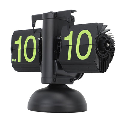 European Style Retro Digital Flip Down Clock 304 Stainless Steel Auto Mechanical Digital Flip Desk Clock for Home Livingroom 12 Hours Black Frame Green Number