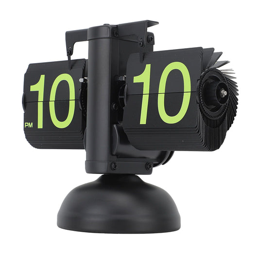 European Style Retro Digital Flip Down Clock 304 Stainless Steel Auto Mechanical Digital Flip Desk Clock for Home Livingroom 12 Hours Black Frame Green Number