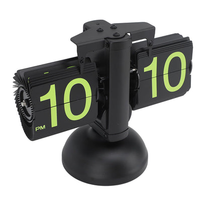 European Style Retro Digital Flip Down Clock 304 Stainless Steel Auto Mechanical Digital Flip Desk Clock for Home Livingroom 12 Hours Black Frame Green Number
