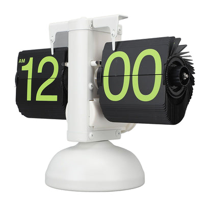 European Style Retro Digital Flip Down Clock 304 Stainless Steel Auto Mechanical Digital Flip Desk Clock for Home Livingroom 12 Hours White Frame Green Number