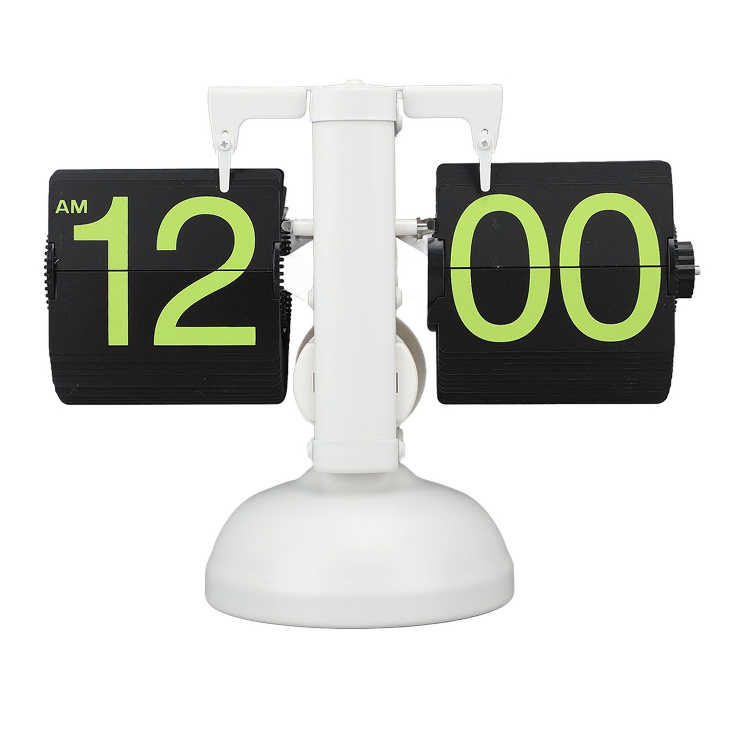 European Style Retro Digital Flip Down Clock 304 Stainless Steel Auto Mechanical Digital Flip Desk Clock for Home Livingroom 12 Hours White Frame Green Number
