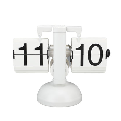 Flip Clock Large Number Battery Powered 304 Stainless Steel Tabletop Retro Flip Clock for Home Office 24 Hours All White
