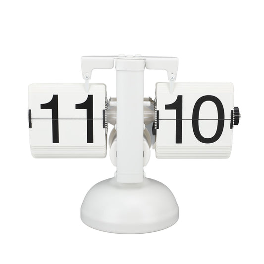 Flip Clock Large Number Battery Powered 304 Stainless Steel Tabletop Retro Flip Clock for Home Office 24 Hours All White