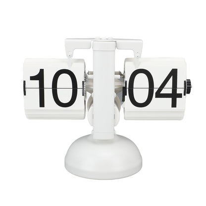 Flip Clock Large Number Battery Powered 304 Stainless Steel Tabletop Retro Flip Clock for Home Office 24 Hours All White