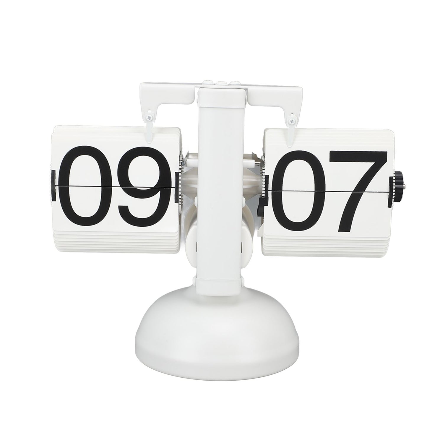Flip Clock Large Number Battery Powered 304 Stainless Steel Tabletop Retro Flip Clock for Home Office 24 Hours All White