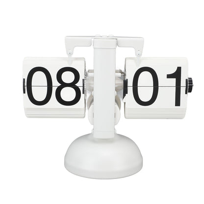 Flip Clock Large Number Battery Powered 304 Stainless Steel Tabletop Retro Flip Clock for Home Office 24 Hours All White