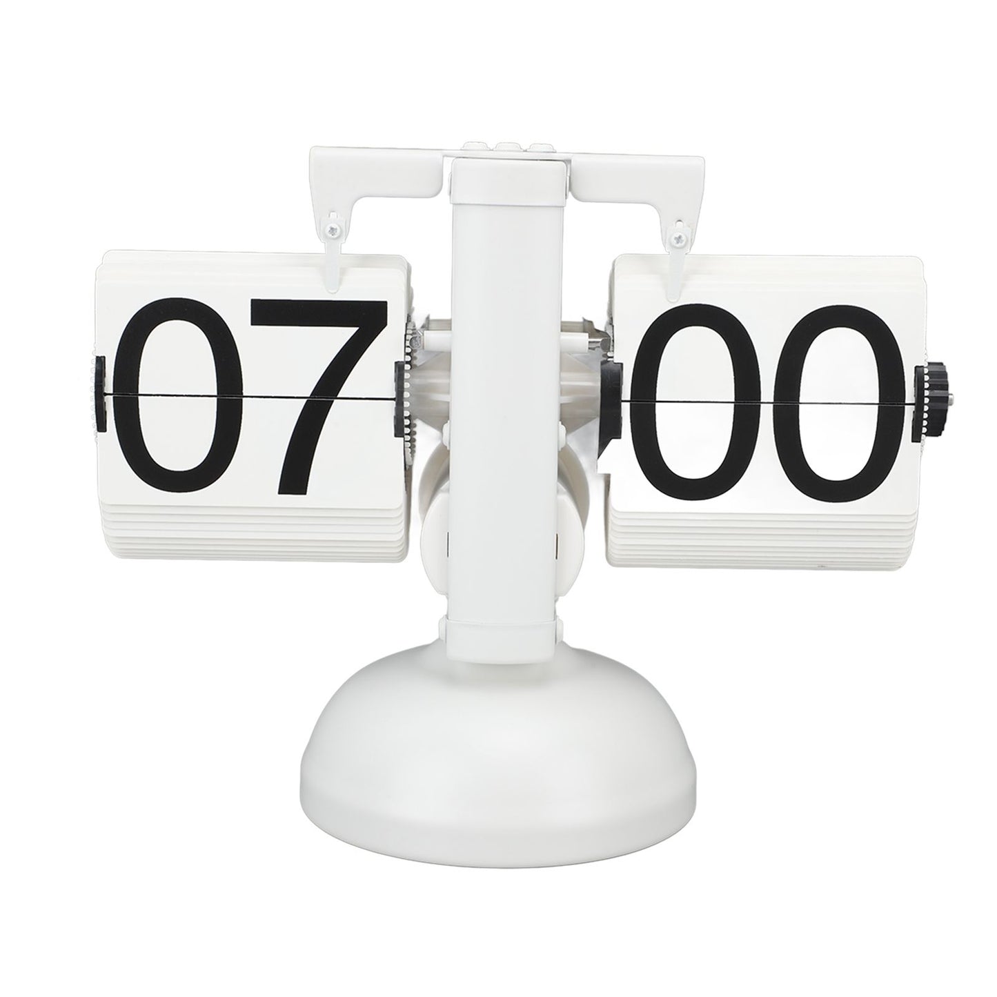 Flip Clock Large Number Battery Powered 304 Stainless Steel Tabletop Retro Flip Clock for Home Office 24 Hours All White