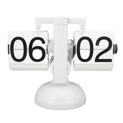 Flip Clock Large Number Battery Powered 304 Stainless Steel Tabletop Retro Flip Clock for Home Office 24 Hours All White