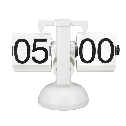 Flip Clock Large Number Battery Powered 304 Stainless Steel Tabletop Retro Flip Clock for Home Office 24 Hours All White