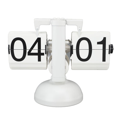 Flip Clock Large Number Battery Powered 304 Stainless Steel Tabletop Retro Flip Clock for Home Office 24 Hours All White