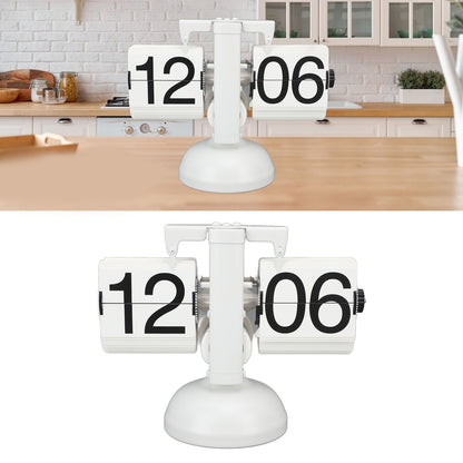 Flip Clock Large Number Battery Powered 304 Stainless Steel Tabletop Retro Flip Clock for Home Office 24 Hours All White