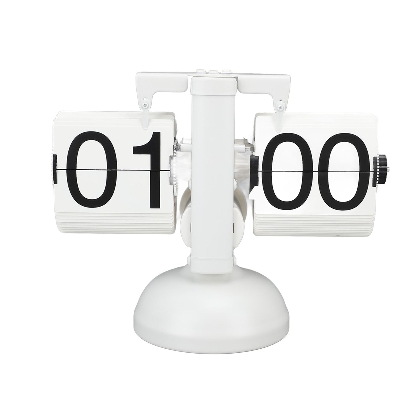 Flip Clock Large Number Battery Powered 304 Stainless Steel Tabletop Retro Flip Clock for Home Office 24 Hours All White