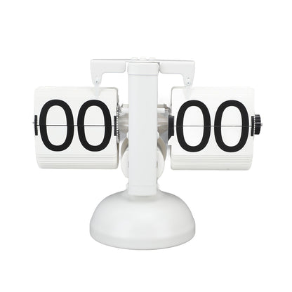 Flip Clock Large Number Battery Powered 304 Stainless Steel Tabletop Retro Flip Clock for Home Office 24 Hours All White